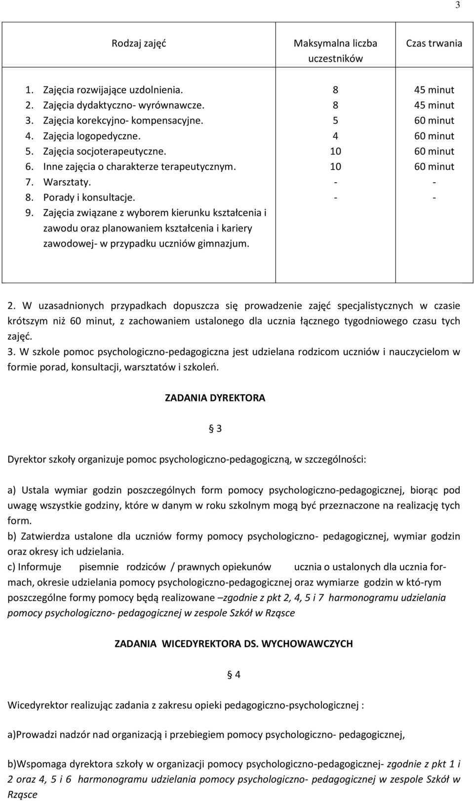 Zajęcia socjoterapeutyczne. 6. Inne zajęcia o charakterze terapeutycznym. 7. Warsztaty. 8. Porady i konsultacje. 9.