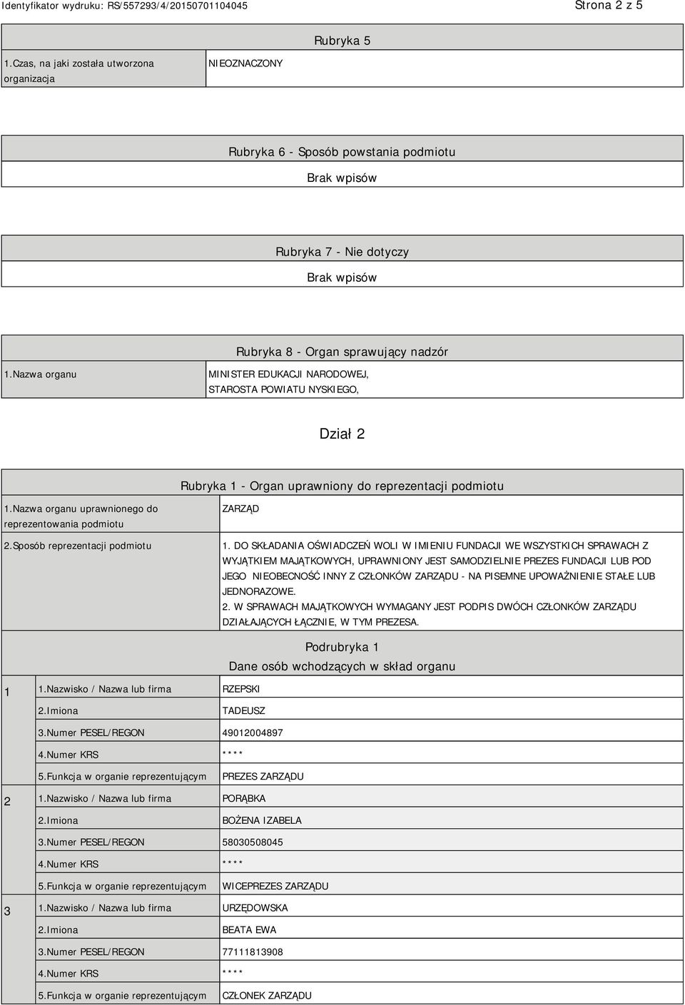 Sposób reprezentacji podmiotu ZARZĄD 1.