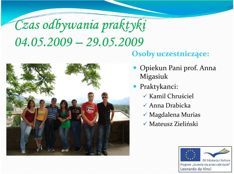 2009 Osoby uczestniczące: Opiekun Pani prof.