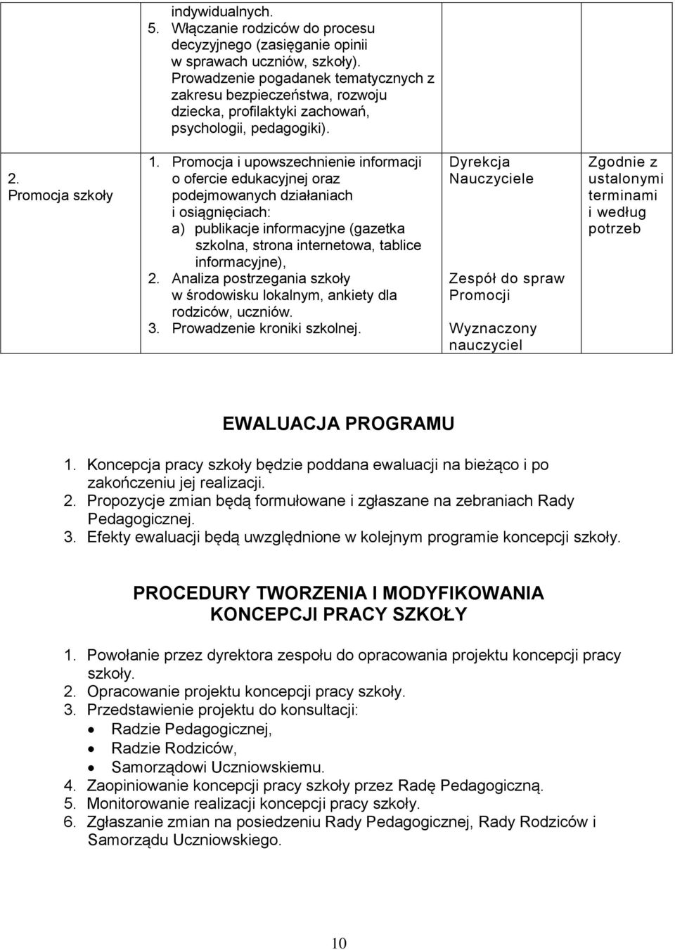 Promocja i upowszechnienie informacji o ofercie edukacyjnej oraz podejmowanych działaniach i osiągnięciach: a) publikacje informacyjne (gazetka szkolna, strona internetowa, tablice informacyjne), 2.