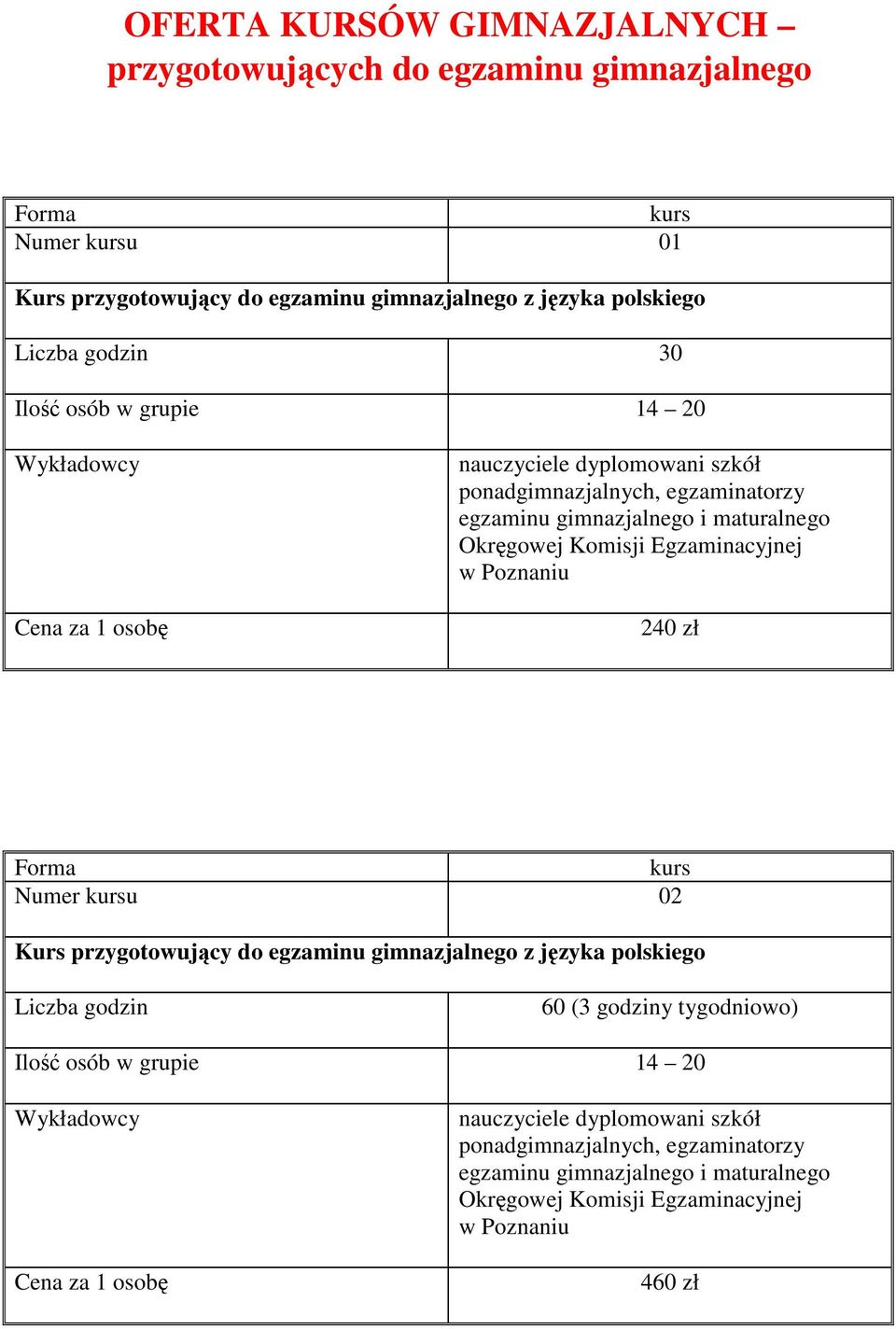 gimnazjalnego z języka polskiego Numer u 02 Kurs