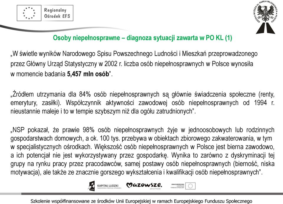 Współczynnik aktywności zawodowej osób niepełnosprawnych od 1994 r. nieustannie maleje i to w tempie szybszym niż dla ogółu zatrudnionych.