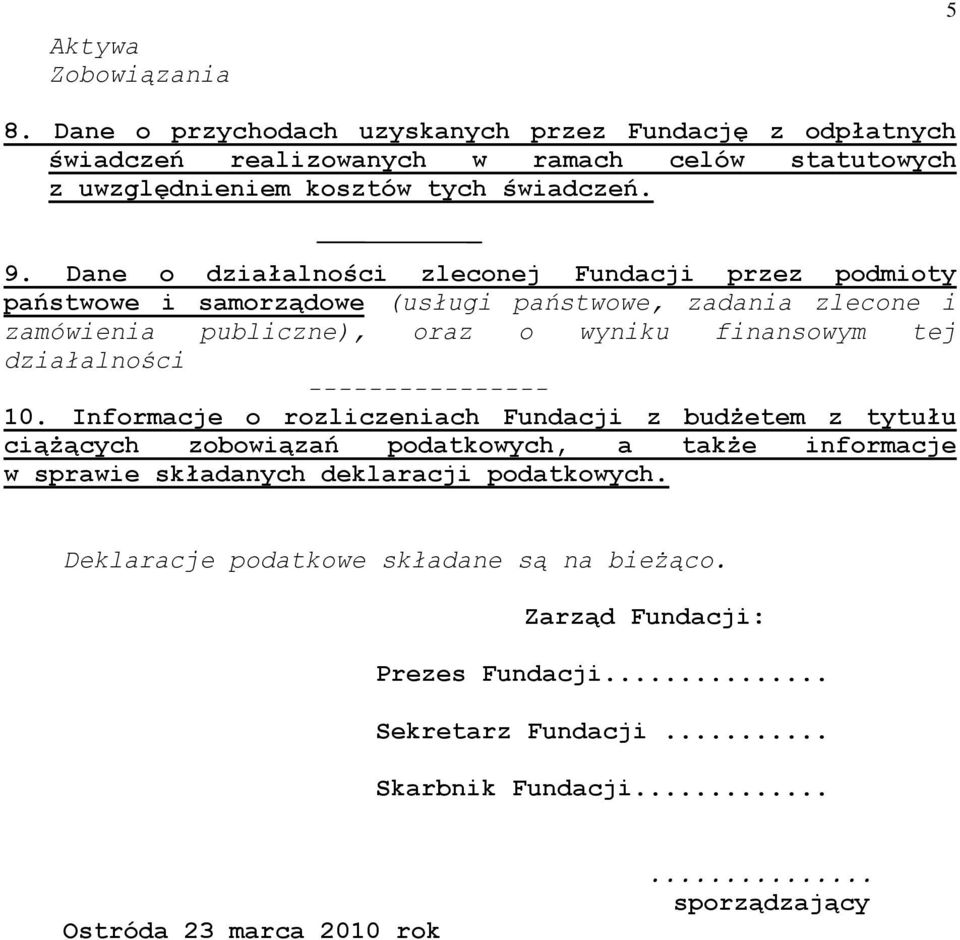 działalności ---------------- 10.
