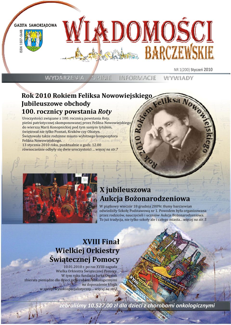 Świętowało także rodzinne miasto wybitnego kompozytora Feliksa Nowowiejskiego. 13 stycznia 2010 roku, punktualnie o godz. 12.00 równocześnie odbyły się dwie uroczystości... więcej na str.