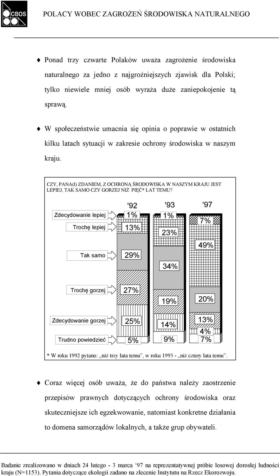 " W społeczeństwie umacnia się opinia o poprawie w ostatnich kilku latach sytuacji w zakresie ochrony środowiska w naszym kraju.