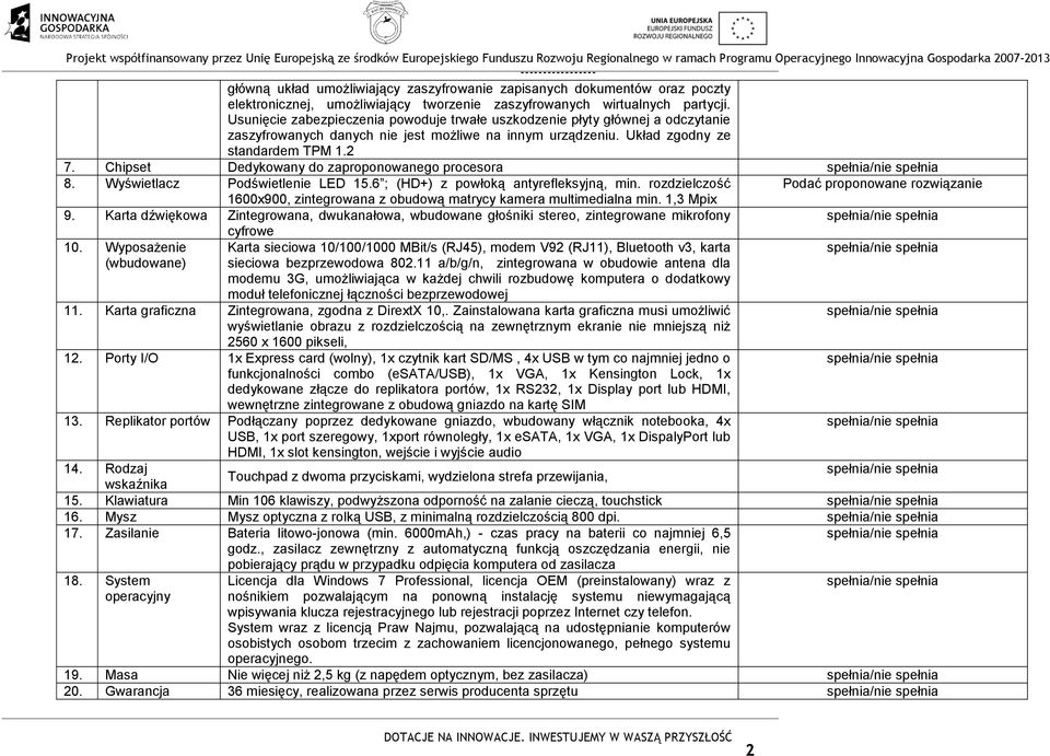 Chipset Dedykowany do zaproponowanego procesora 8. Wyświetlacz Podświetlenie LED 15.6 ; (HD+) z powłoką antyrefleksyjną, min.