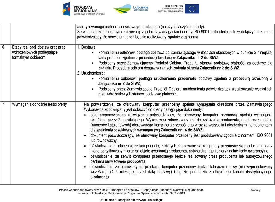 6 Etapy realizacji dostaw oraz prac wdrożeniowych podlegające formalnym odbiorom 1.