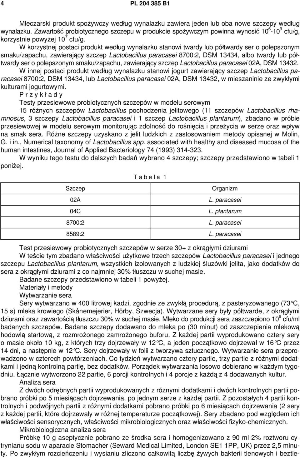W korzystnej postaci produkt według wynalazku stanowi twardy lub półtwardy ser o polepszonym smaku/zapachu, zawierający szczep Lactobacillus paracasei 8700:2, DSM 13434, albo twardy lub półtwardy ser