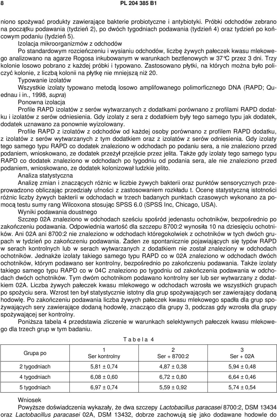 Izolacja mikroorganizmów z odchodów Po standardowym rozcieńczeniu i wysianiu odchodów, liczbę żywych pałeczek kwasu mlekowego analizowano na agarze Rogosa inkubowanym w warunkach beztlenowych w 37 C