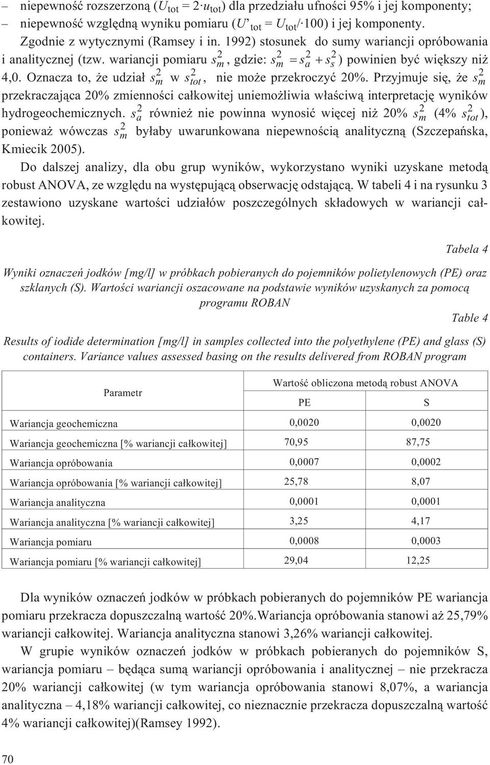 Oznacza to, e udzia³ s 2 m w s 2 2 tot, nie mo e przekroczyæ 20%. Przyjmuje siê, e s m przekraczaj¹ca 20% zmiennoœci ca³kowitej uniemo liwia w³aœciw¹ interpretacjê wyników hydrogeochemicznych.