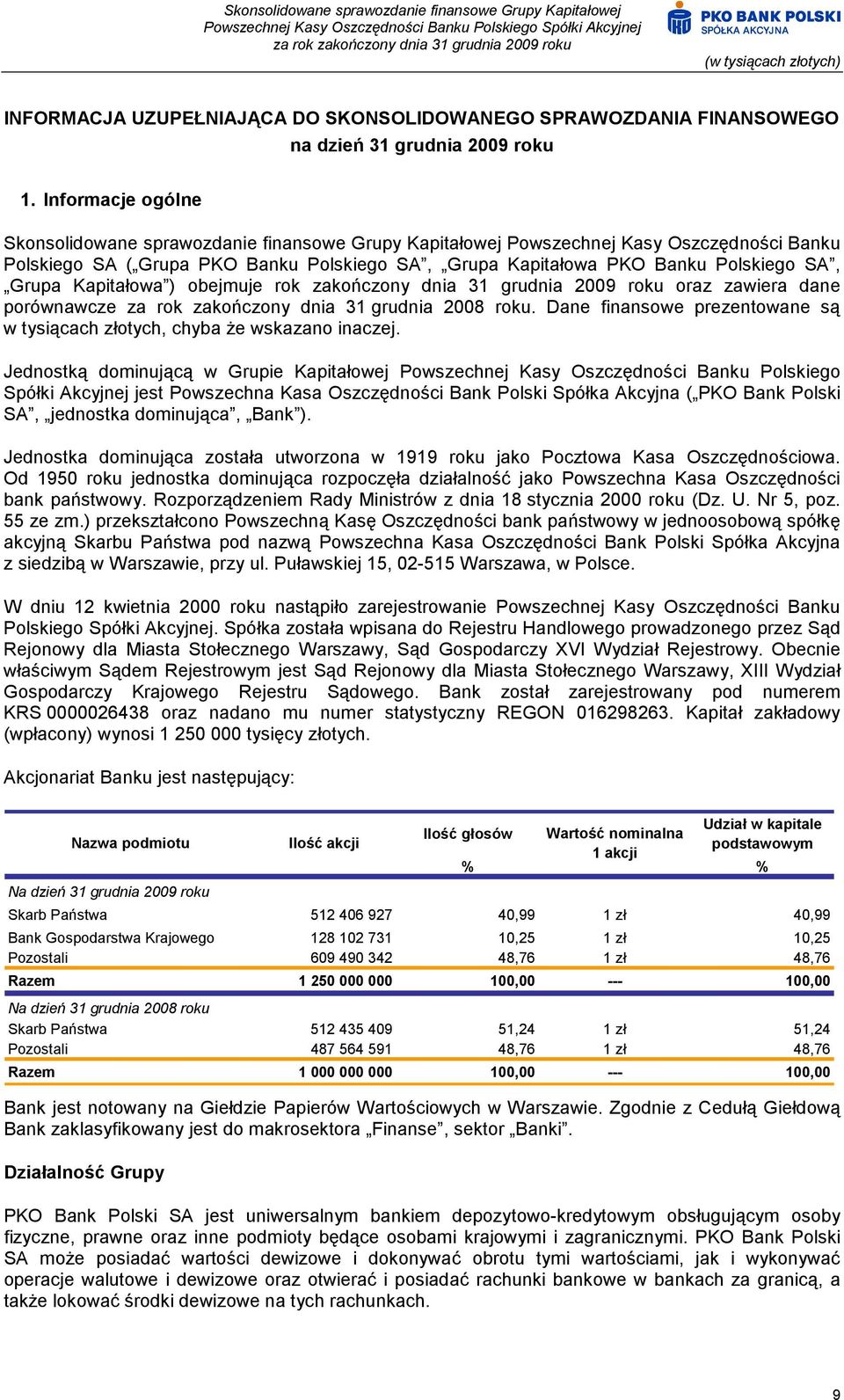 Grupa Kapitałowa ) obejmuje rok zakończony dnia 31 grudnia 2009 roku oraz zawiera dane porównawcze za rok zakończony dnia 31 grudnia 2008 roku.
