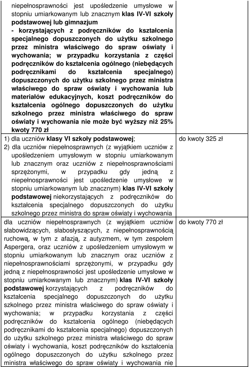 specjalnego) właściwego do spraw oświaty i wychowania lub materiałów edukacyjnych, koszt podręczników do kształcenia ogólnego dopuszczonych do użytku szkolnego przez ministra właściwego do spraw