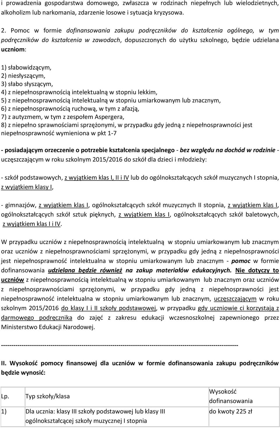 2) niesłyszącym, 3) słabo słyszącym, 4) z niepełnosprawnością intelektualną w stopniu lekkim, 5) z niepełnosprawnością intelektualną w stopniu umiarkowanym lub znacznym, 6) z niepełnosprawnością