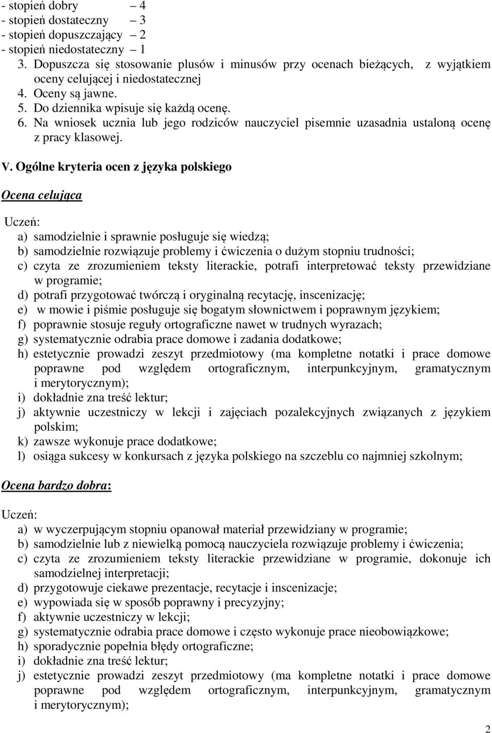 Na wniosek ucznia lub jego rodziców nauczyciel pisemnie uzasadnia ustaloną ocenę z pracy klasowej. V.