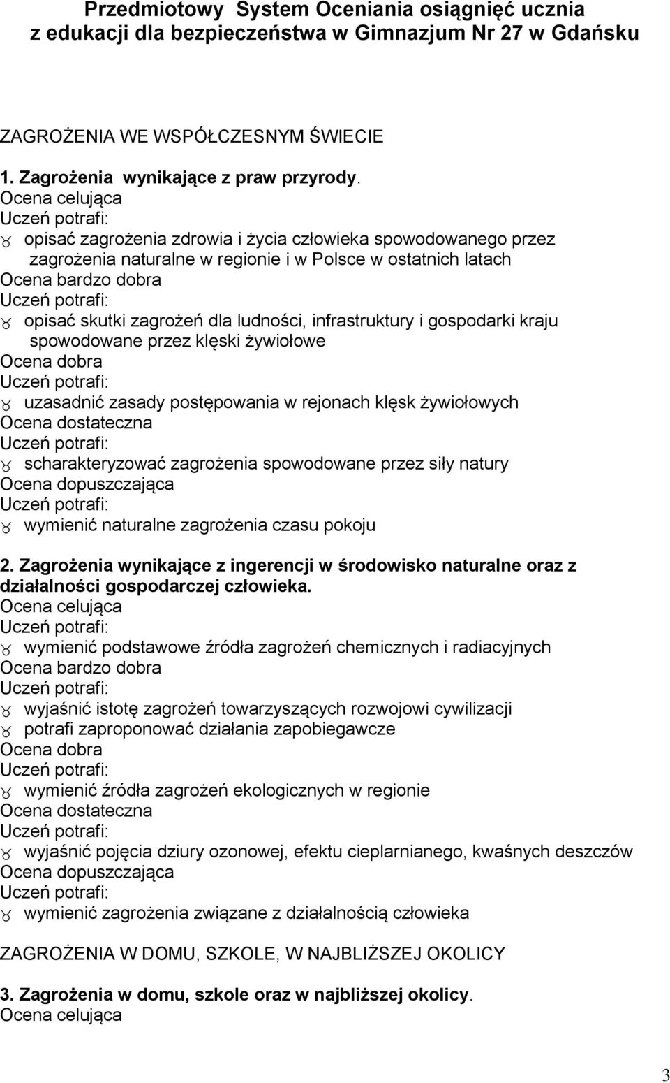 spowodowane przez klęski żywiołowe uzasadnić zasady postępowania w rejonach klęsk żywiołowych scharakteryzować zagrożenia spowodowane przez siły natury wymienić naturalne zagrożenia czasu pokoju 2.