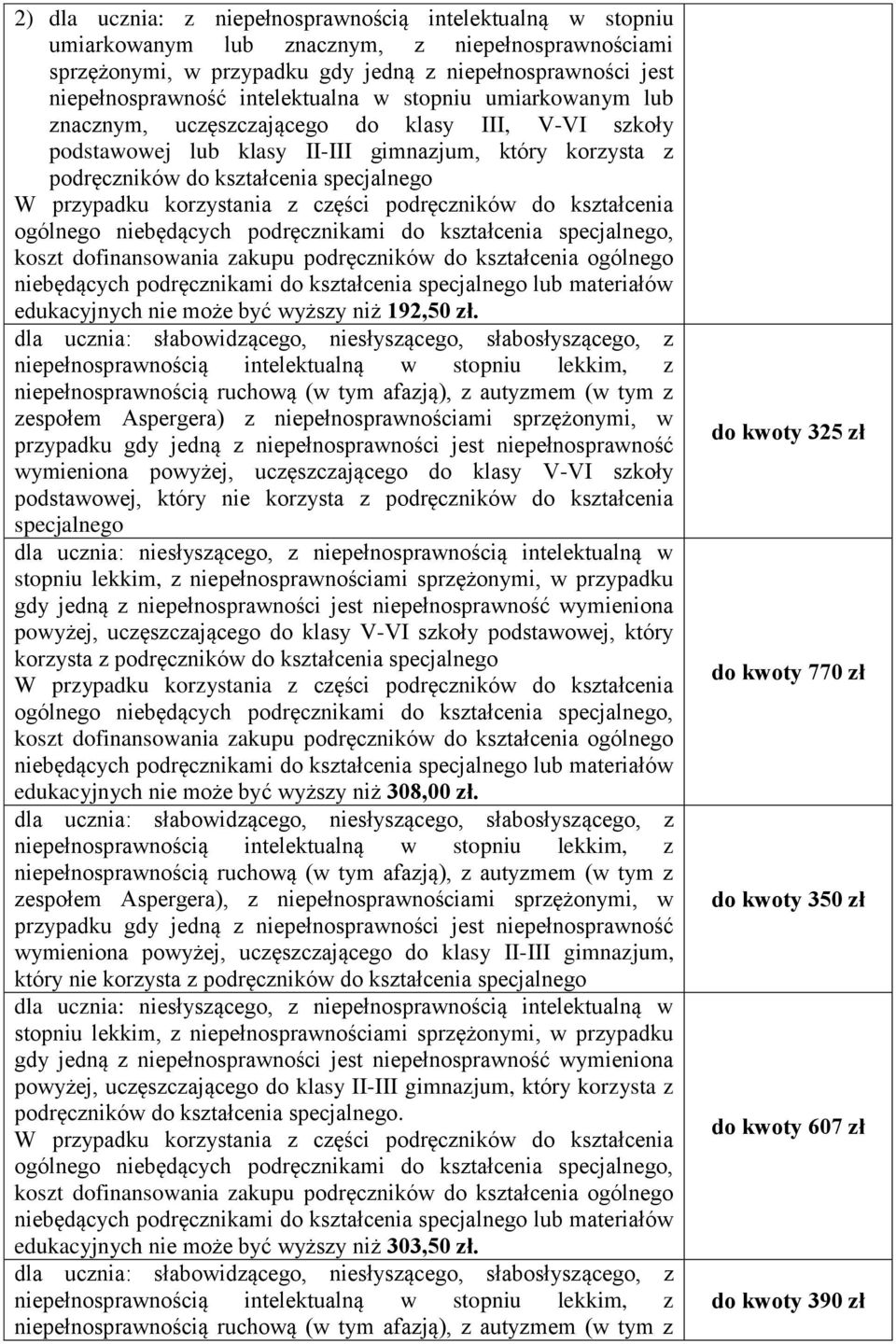 edukacyjnych nie może być wyższy niż 192,50 zł.