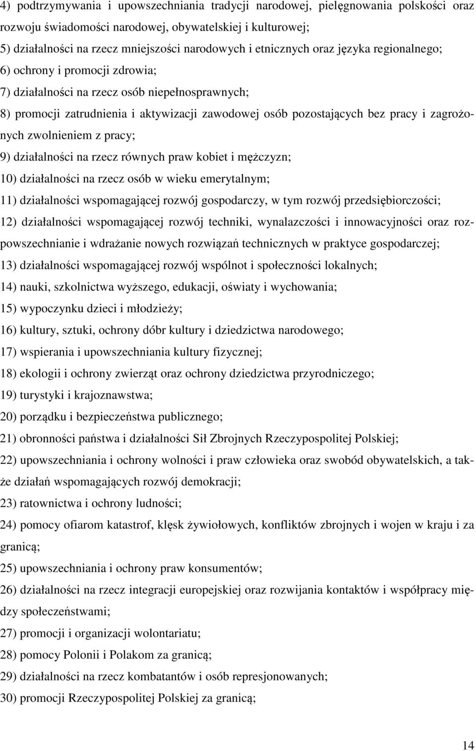 działalnści na rzecz równych praw kbiet i mężczyzn; 10) działalnści na rzecz sób w wieku emerytalnym; 11) działalnści wspmagającej rzwój gspdarczy, w tym rzwój przedsiębirczści; 12) działalnści