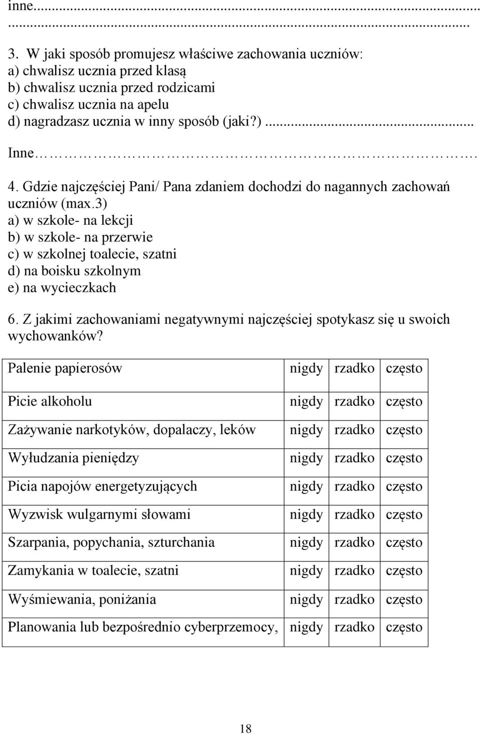 4. Gdzie najczęściej Pani/ Pana zdaniem dochodzi do nagannych zachowań uczniów (max.