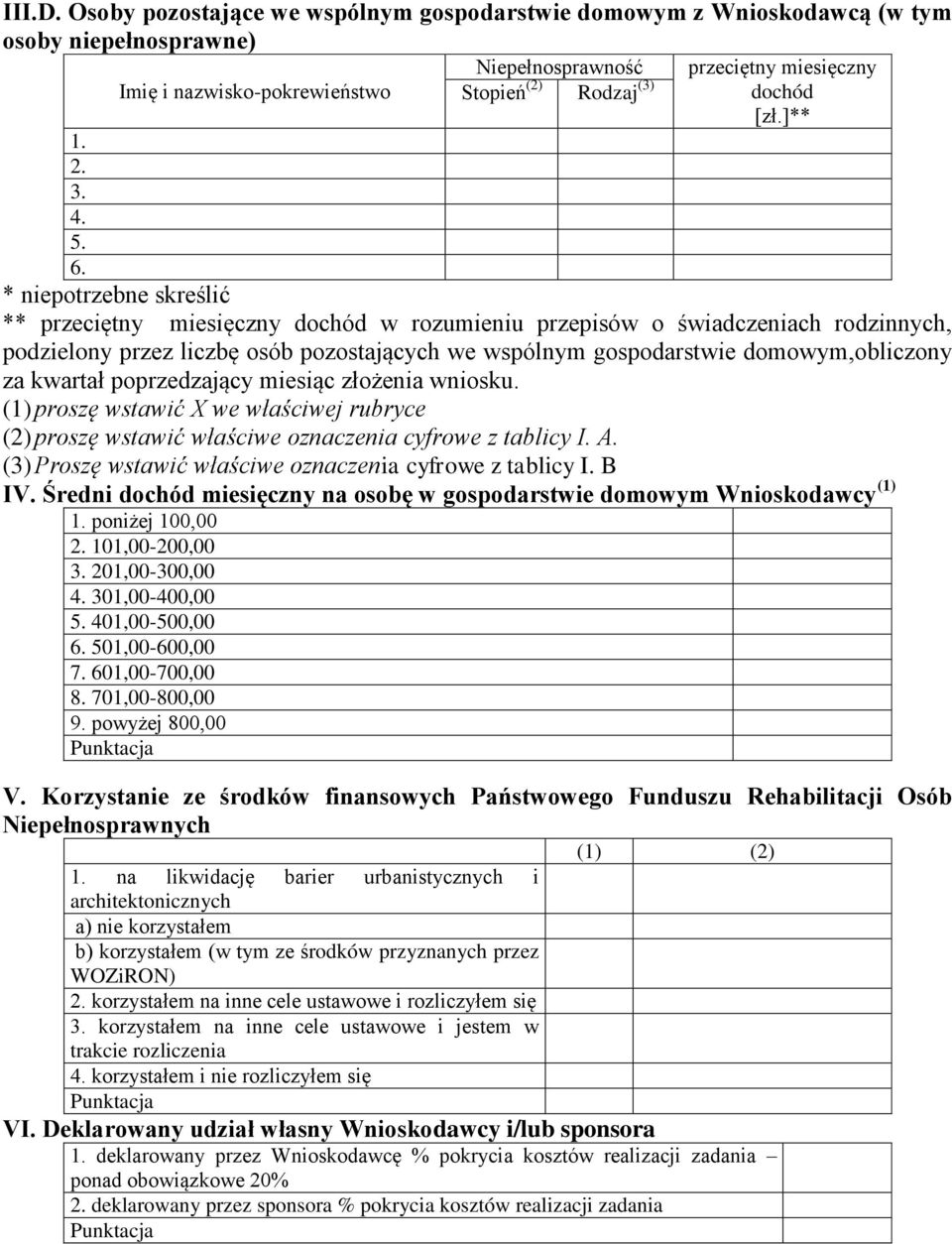[zł.]** 1. 2. 3. 4. 5. 6.