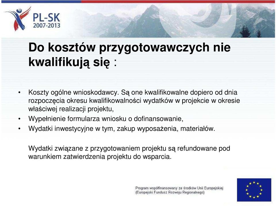 właściwej realizacji projektu, Wypełnienie formularza wniosku o dofinansowanie, Wydatki inwestycyjne w tym,