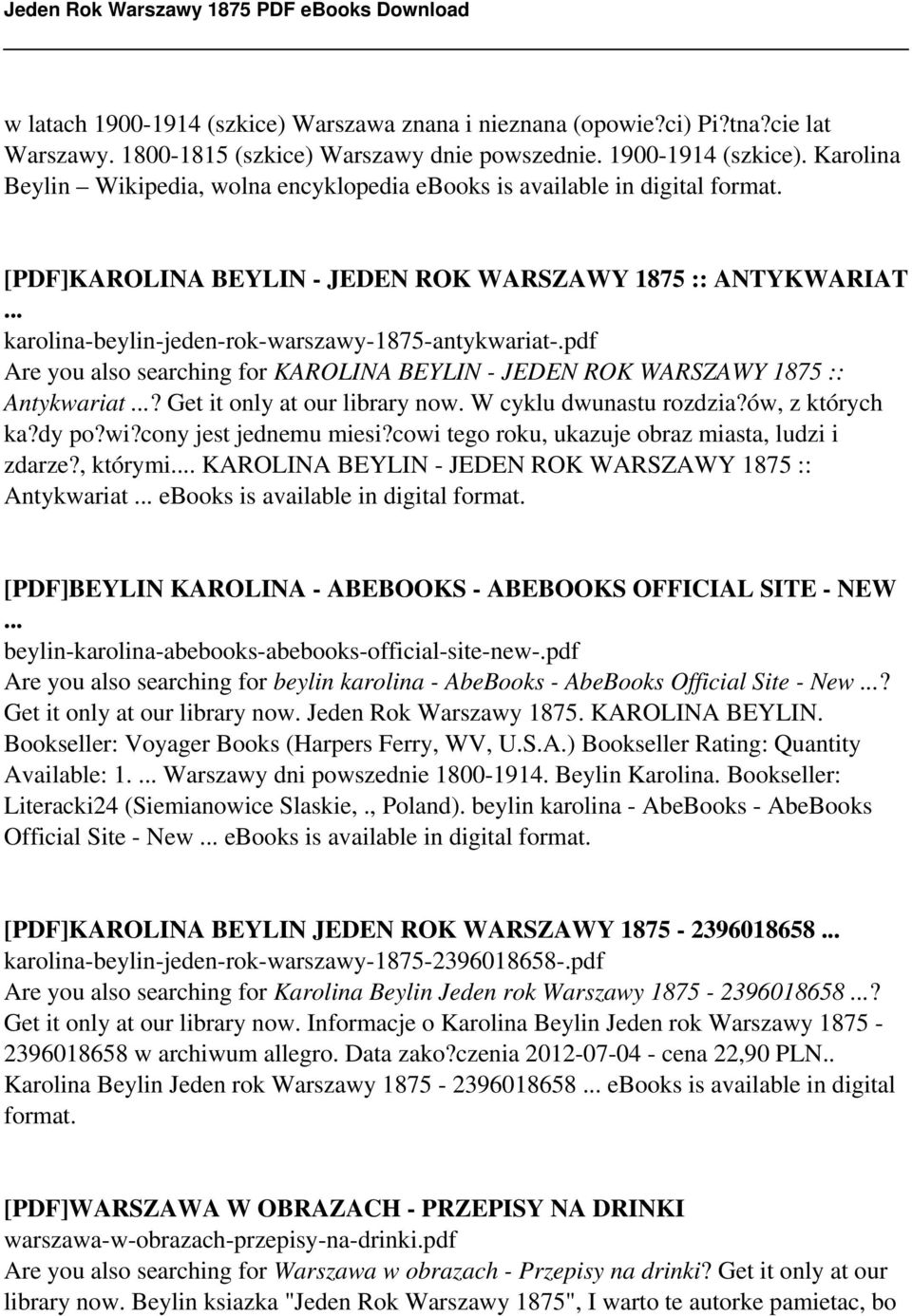 pdf Are you also searching for KAROLINA BEYLIN - JEDEN ROK WARSZAWY 1875 :: Antykwariat...? Get it only at our library now. W cyklu dwunastu rozdzia?ów, z których ka?dy po?wi?cony jest jednemu miesi?