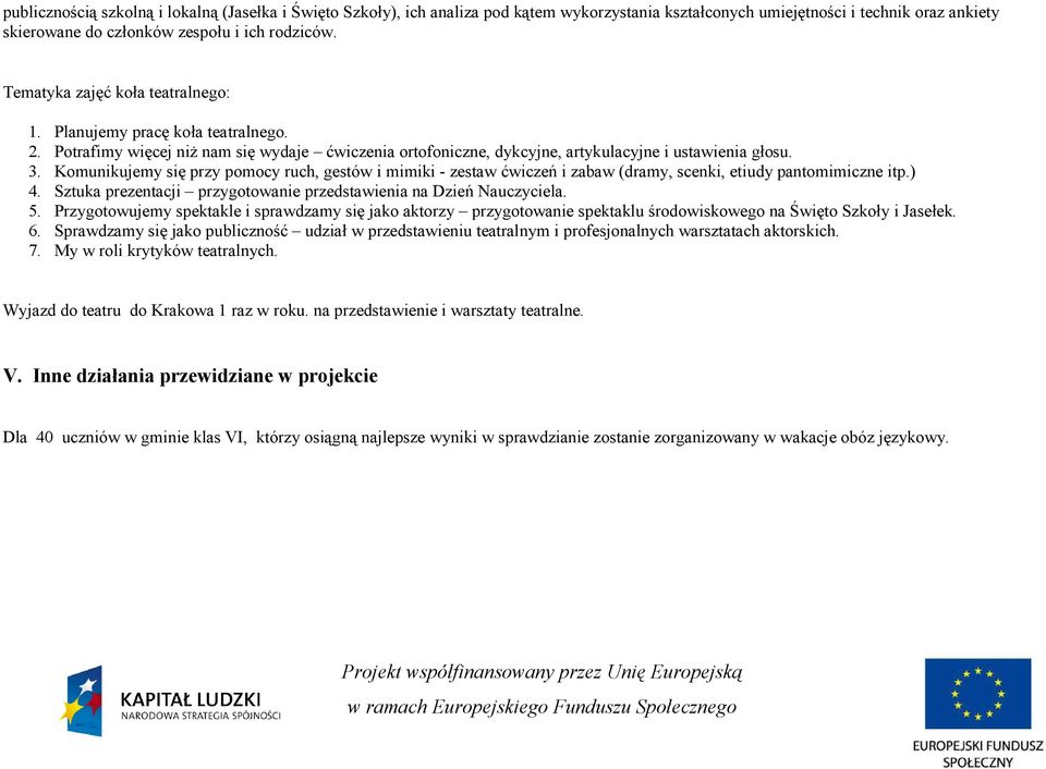 Komunikujemy się przy pomocy ruch, gestów i mimiki - zestaw ćwiczeń i zabaw (dramy, scenki, etiudy pantomimiczne itp.) 4. Sztuka prezentacji przygotowanie przedstawienia na Dzień Nauczyciela. 5.