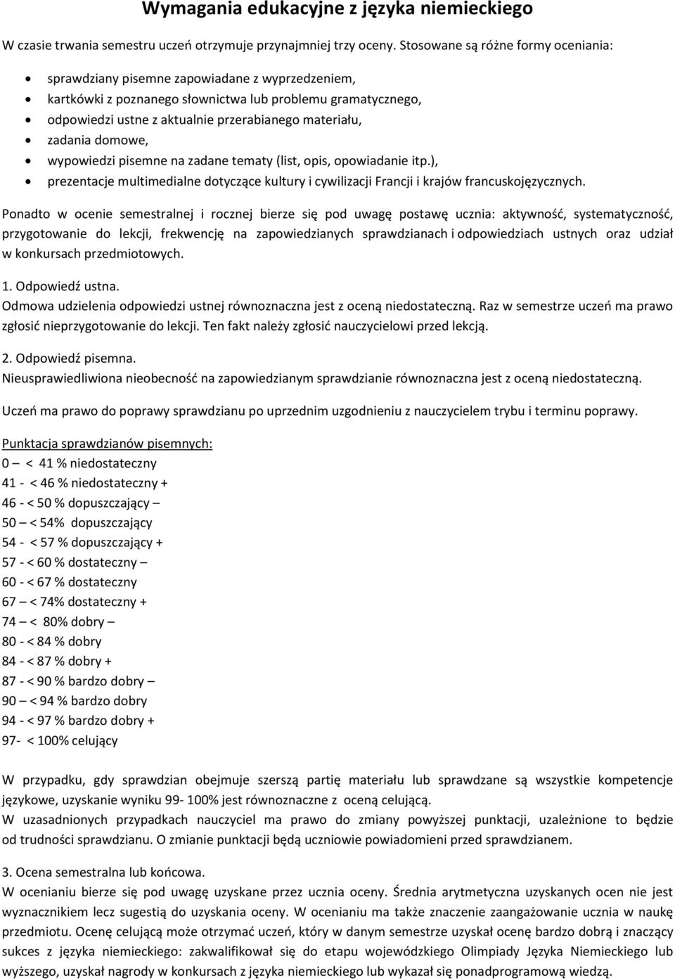 zadania domowe, wypowiedzi pisemne na zadane tematy (list, opis, opowiadanie itp.), prezentacje multimedialne dotyczące kultury i cywilizacji Francji i krajów francuskojęzycznych.