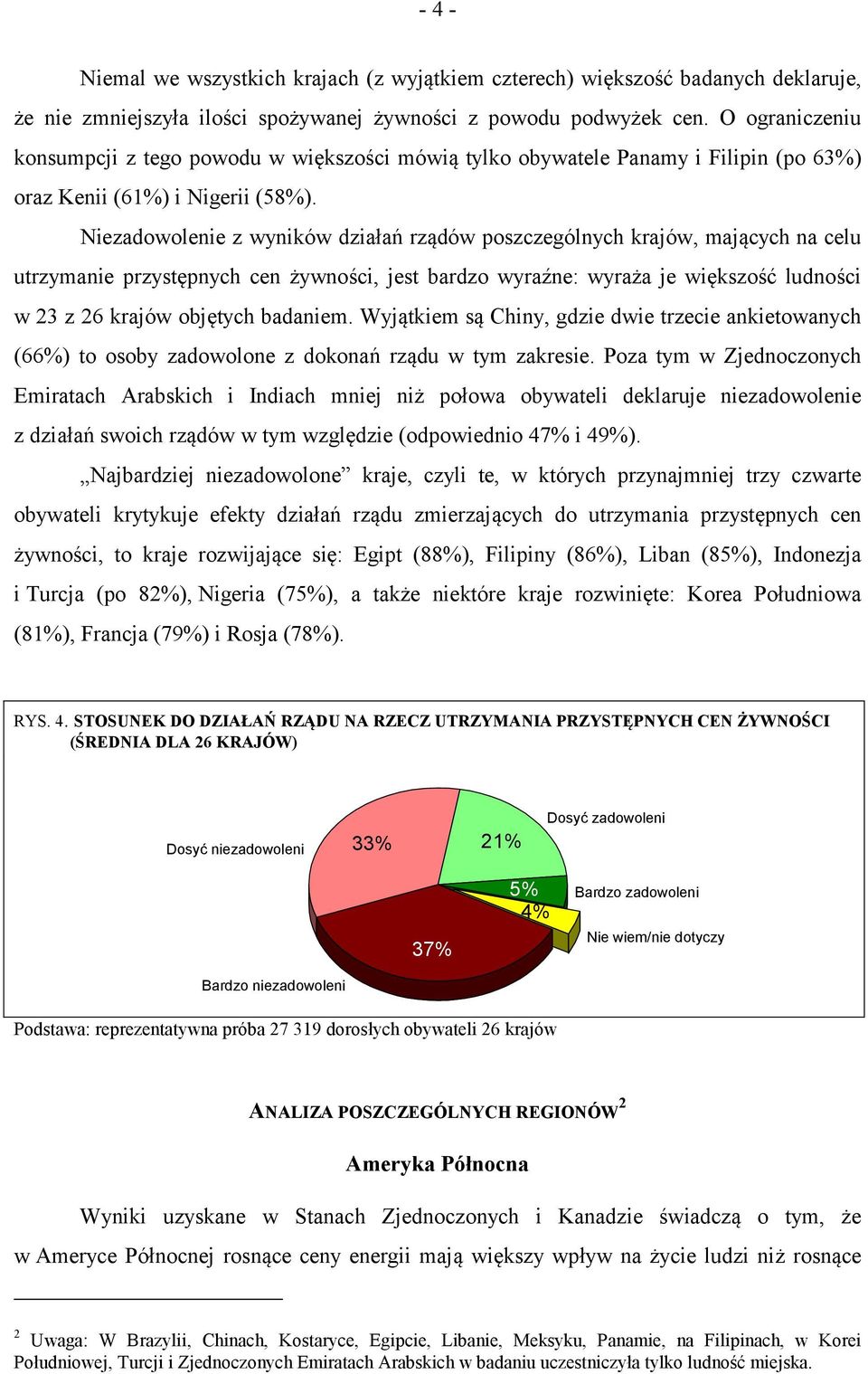 Niezadowolenie z wyników działań rządów poszczególnych krajów, mających na celu utrzymanie przystępnych cen żywności, jest bardzo wyraźne: wyraża je większość ludności w z 6 krajów objętych badaniem.