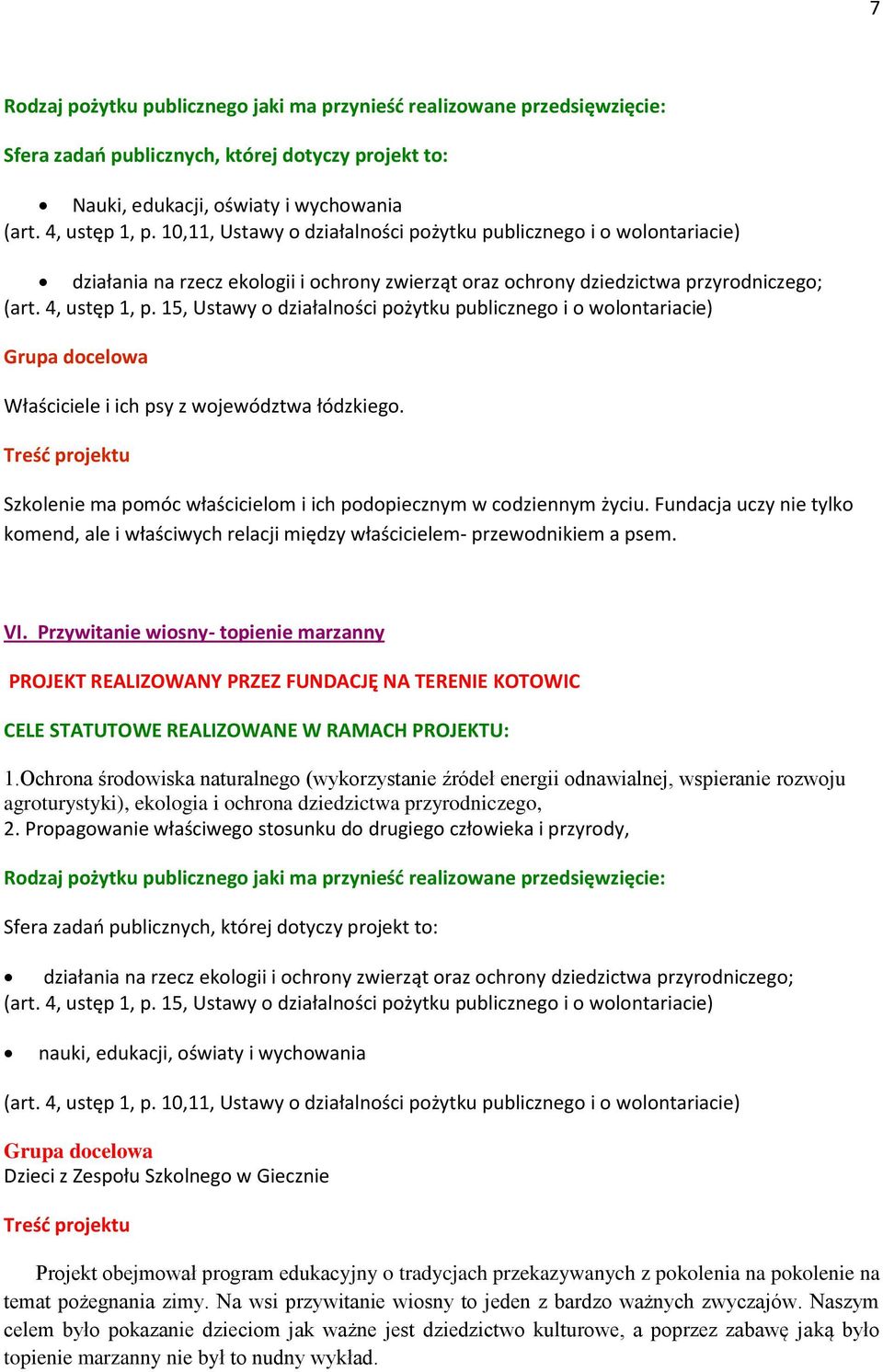 15, Ustawy o działalności pożytku publicznego i o wolontariacie) Grupa docelowa Właściciele i ich psy z województwa łódzkiego.