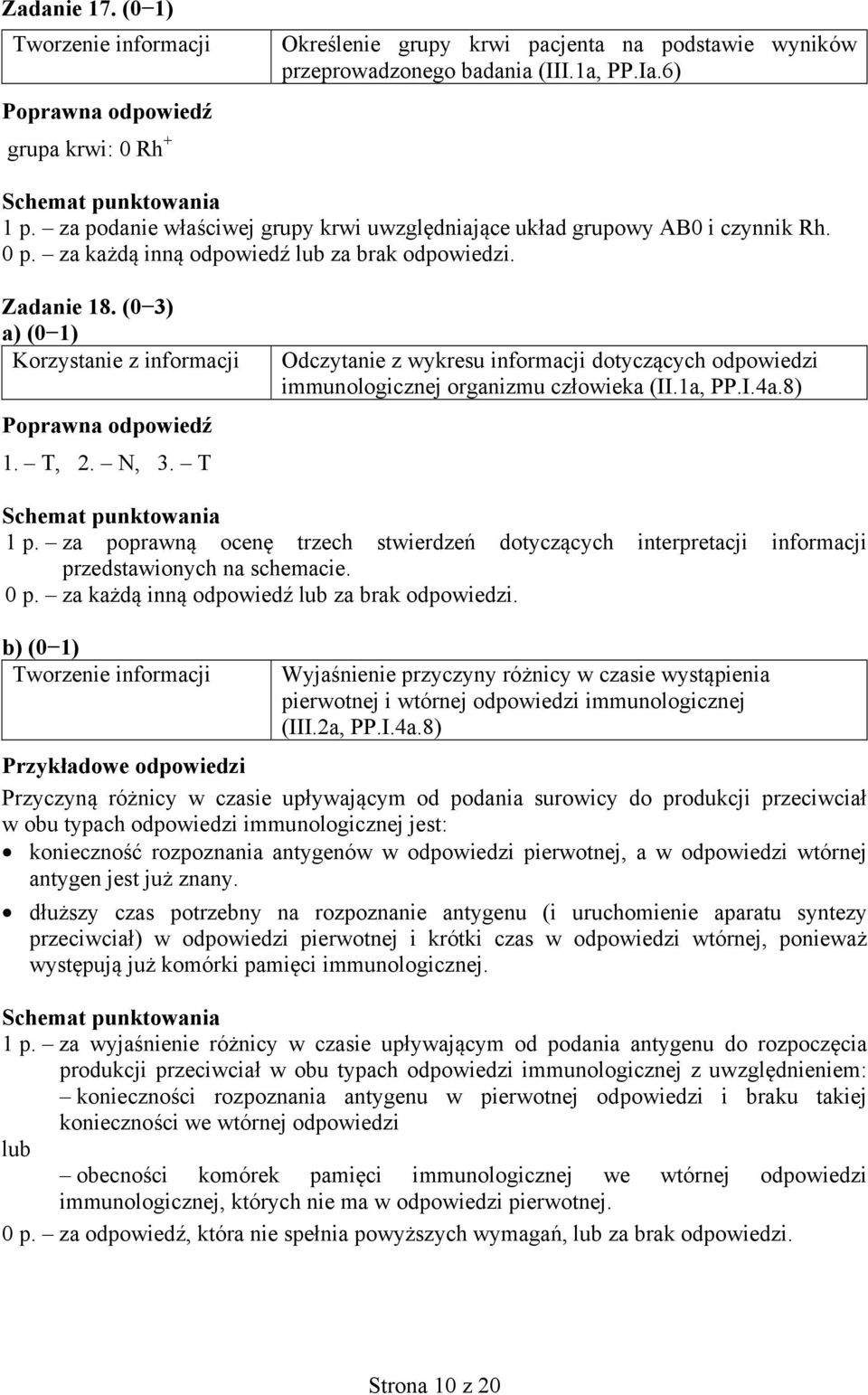 T Odczytanie z wykresu informacji dotyczących odpowiedzi immunologicznej organizmu człowieka (II.1a, PP.I.4a.8) 1 p.