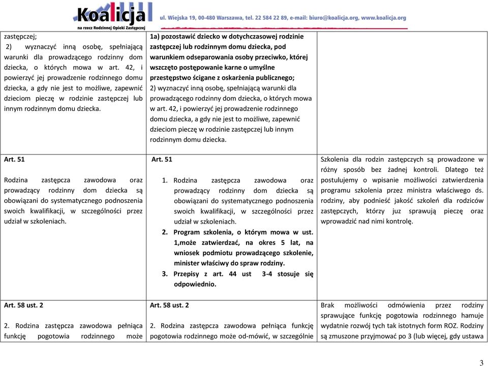 51 Rodzina zastępcza zawodowa oraz prowadzący rodzinny dom dziecka są obowiązani do systematycznego podnoszenia swoich kwalifikacji, w szczególności przez udział w szkoleniach.