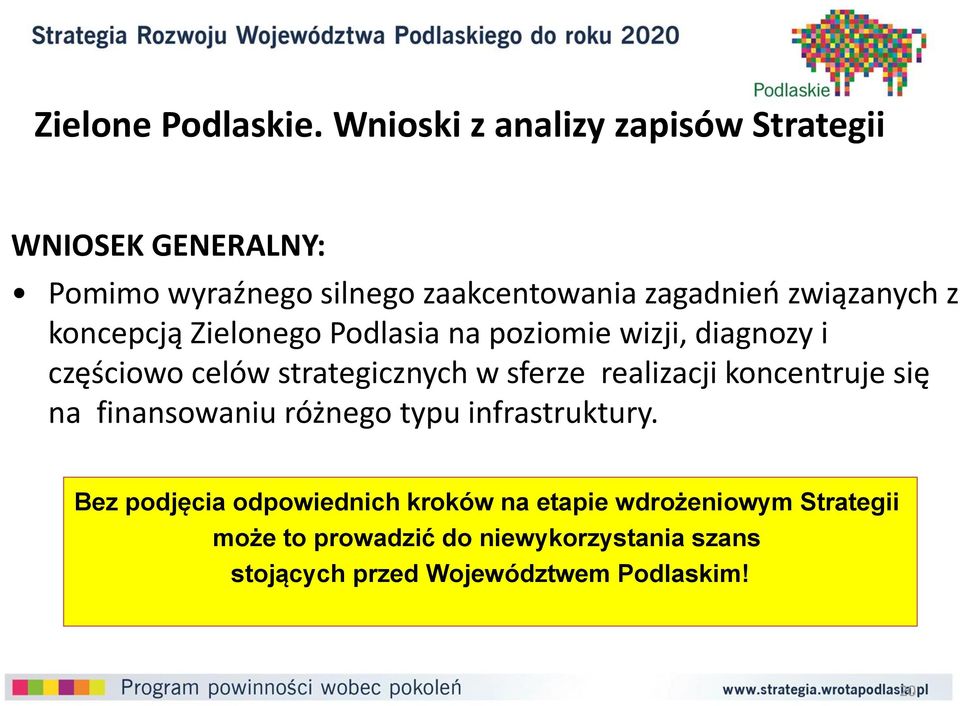 związanych z koncepcją Zielonego Podlasia na poziomie wizji, diagnozy i częściowo celów strategicznych w sferze