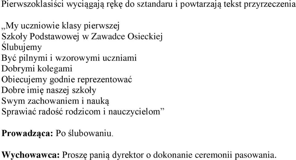 kolegami Obiecujemy godnie reprezentować Dobre imię naszej szkoły Swym zachowaniem i nauką Sprawiać