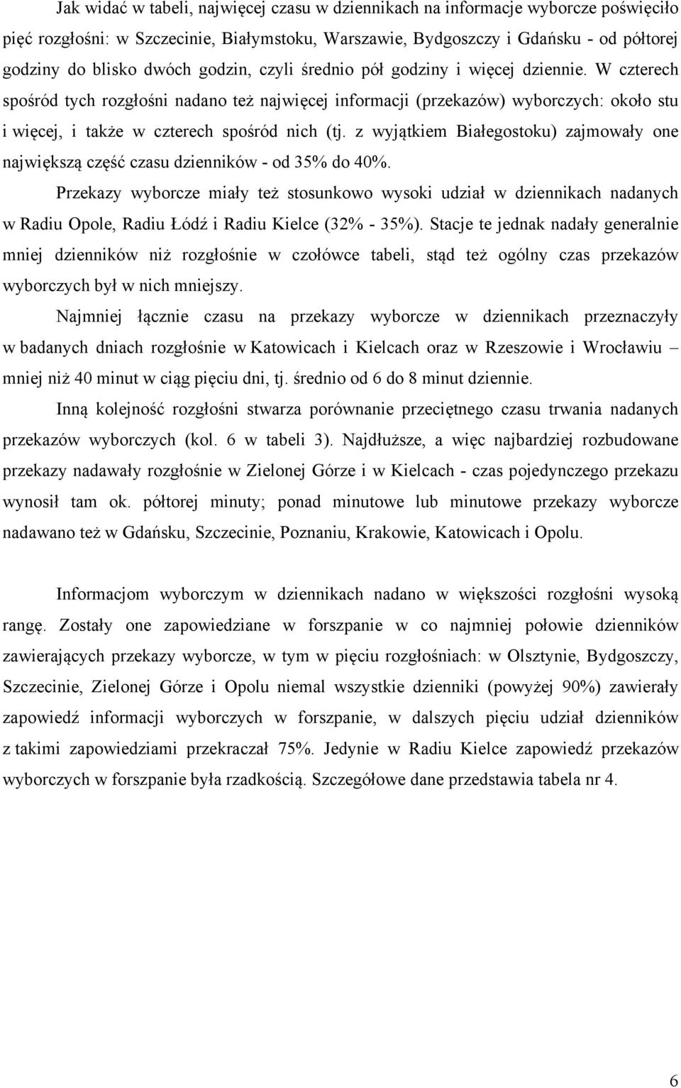 z wyjątkiem Białegostoku) zajmowały one największą część czasu dzienników - od 35% do 40%.