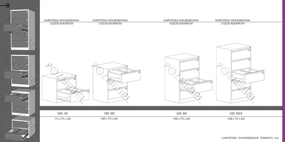 5-SZUFLADOWA A4 SZK 102 SZK 202 SZK 302 SZK 302/5 715 X 775 X 630 1000