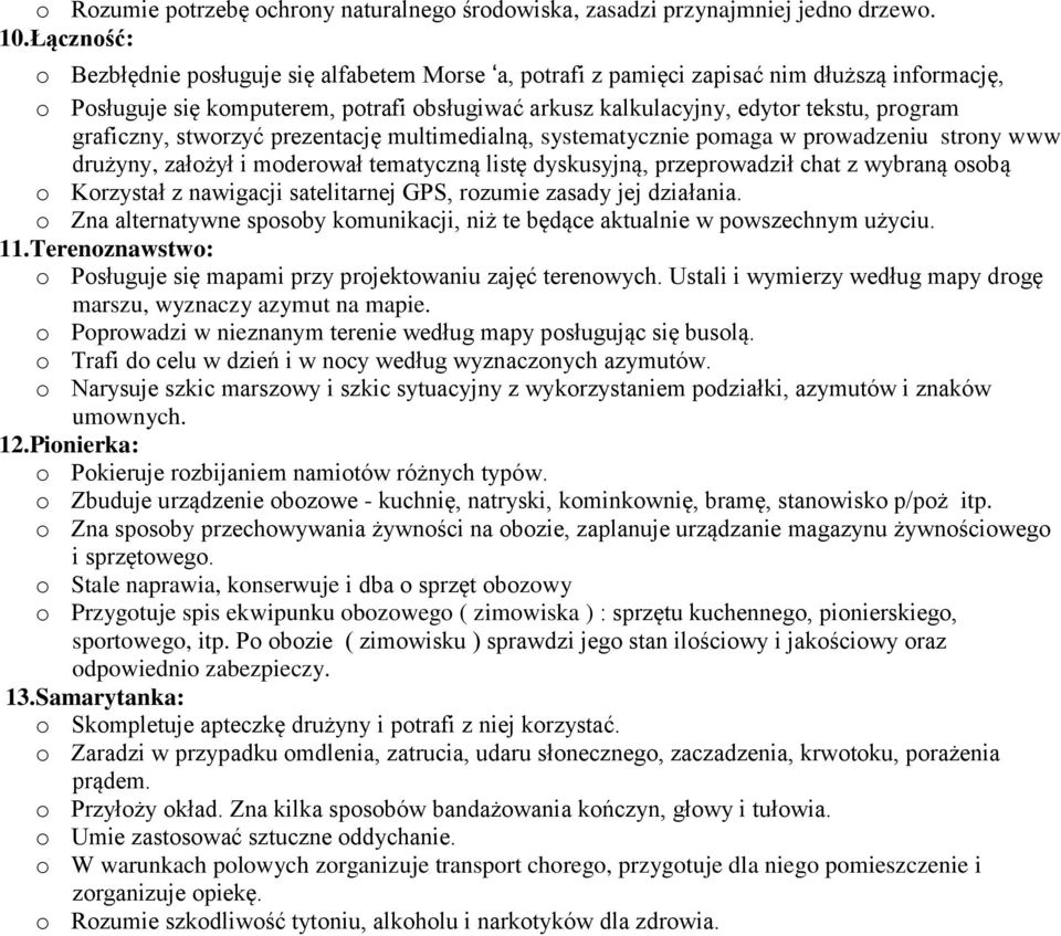 graficzny, stworzyć prezentację multimedialną, systematycznie pomaga w prowadzeniu strony www drużyny, założył i moderował tematyczną listę dyskusyjną, przeprowadził chat z wybraną osobą o Korzystał