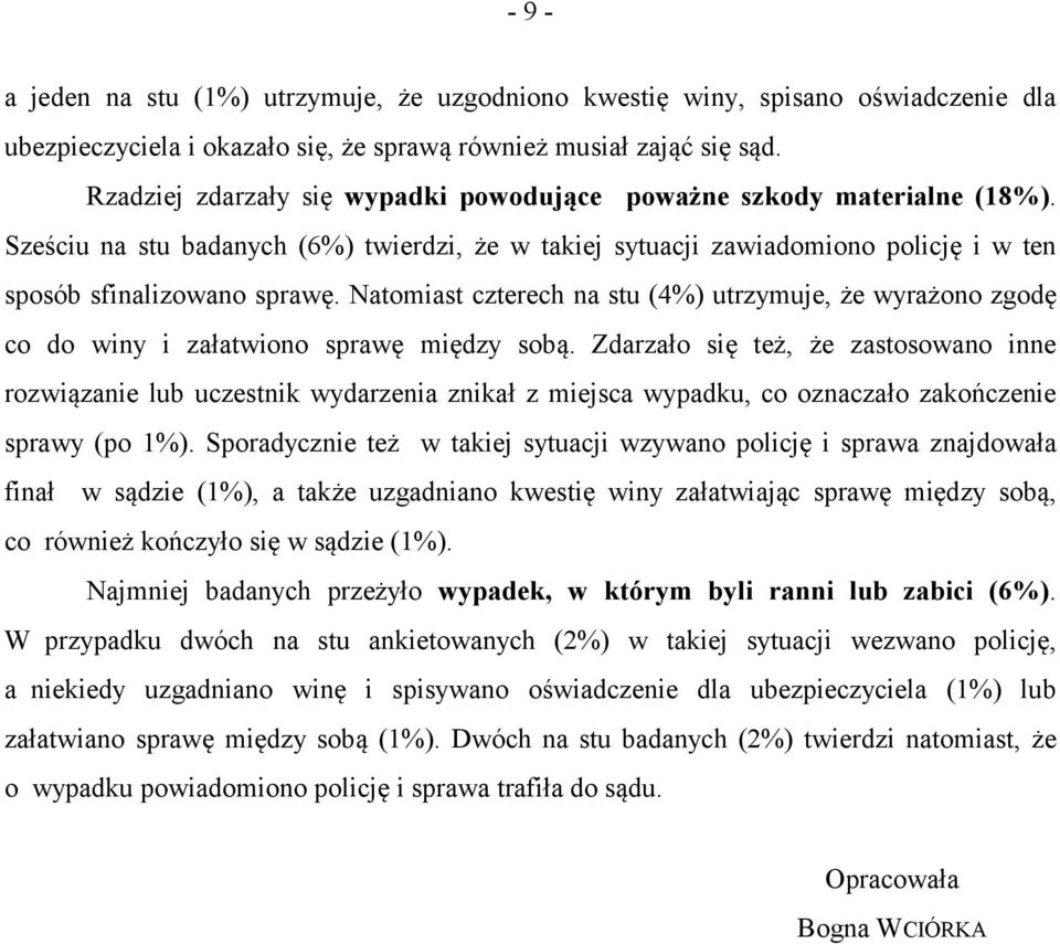 Natomiast czterech na stu (4%) utrzymuje, że wyrażono zgodę co do winy i załatwiono sprawę między sobą.