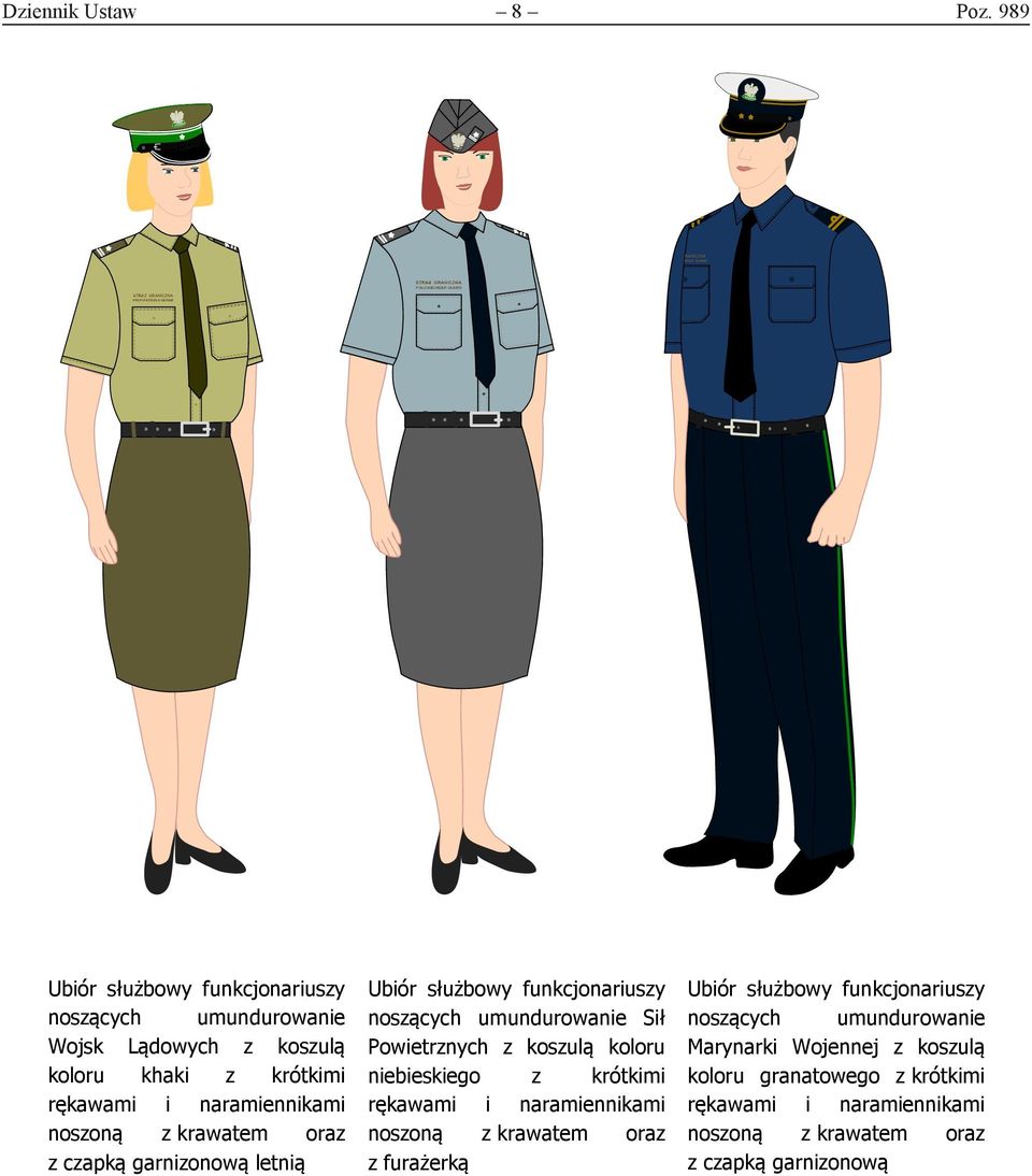 z krawatem oraz z czapką garnizonową letnią Ubiór służbowy funkcjonariuszy noszących umundurowanie Sił Powietrznych z koszulą koloru