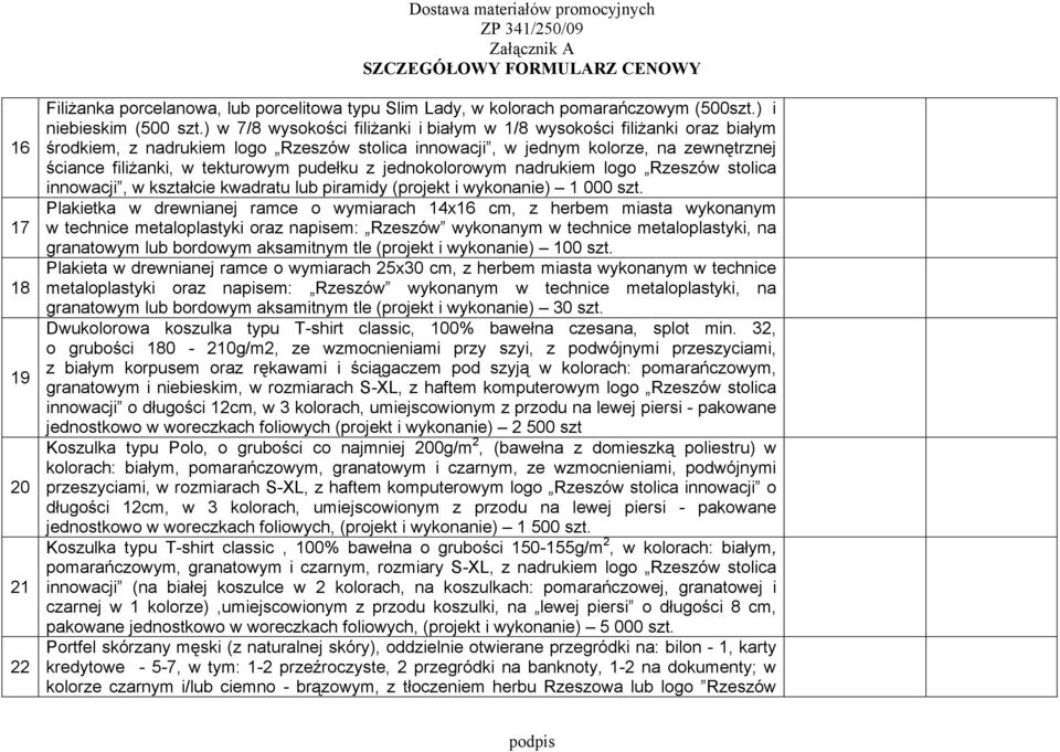 kwadratu lub piramidy (projekt i wykonanie) 1 000 Plakietka w drewnianej ramce o wymiarach 14x16 cm, z herbem miasta wykonanym w technice metaloplastyki oraz napisem: Rzeszów wykonanym w technice