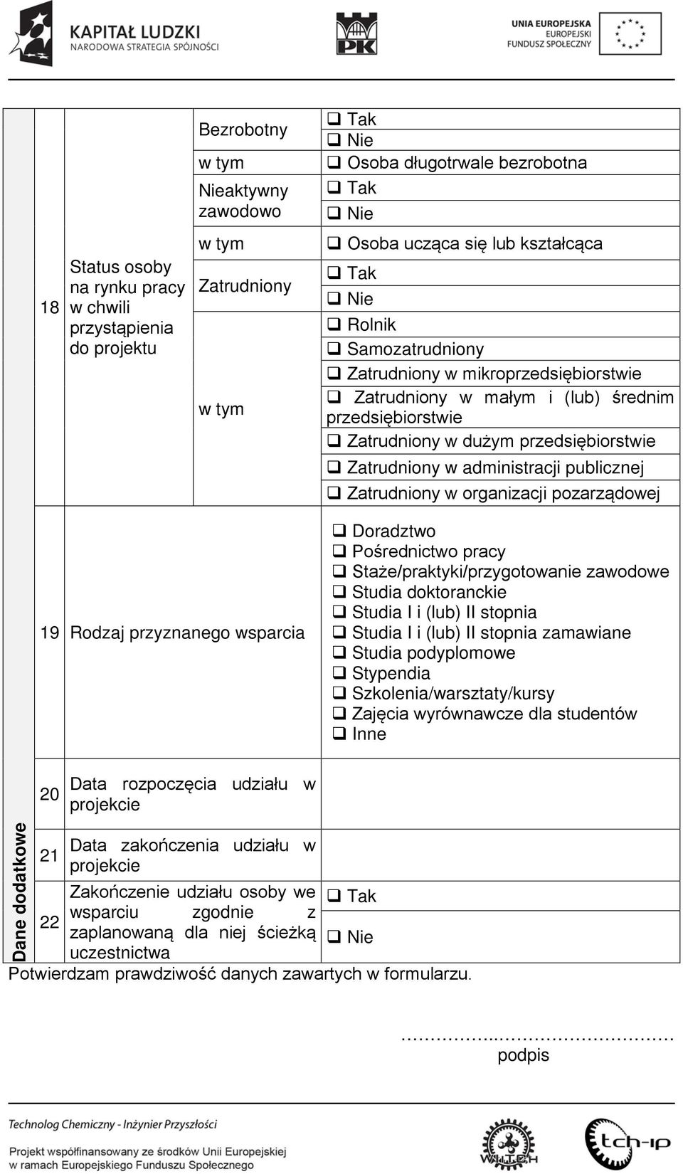 publicznej Zatrudniony w organizacji pozarządowej 19 Rodzaj przyznanego wsparcia Doradztwo Pośrednictwo pracy Staże/praktyki/przygotowanie zawodowe Studia doktoranckie Studia I i (lub) II stopnia