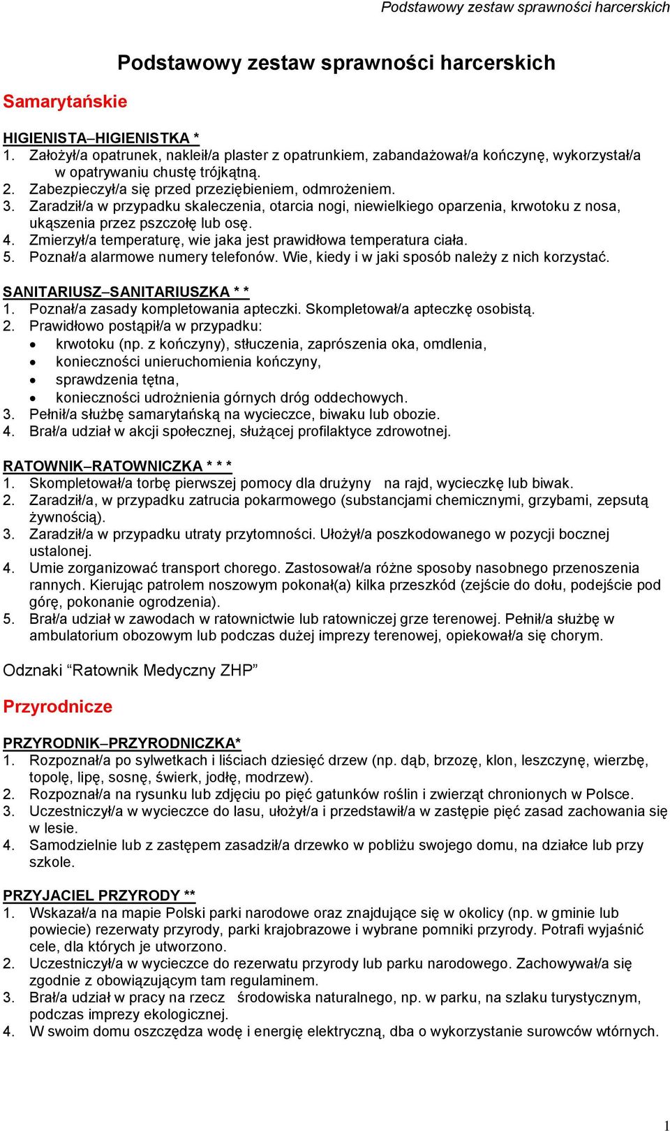 Zaradził/a w przypadku skaleczenia, otarcia nogi, niewielkiego oparzenia, krwotoku z nosa, ukąszenia przez pszczołę lub osę. 4. Zmierzył/a temperaturę, wie jaka jest prawidłowa temperatura ciała. 5.