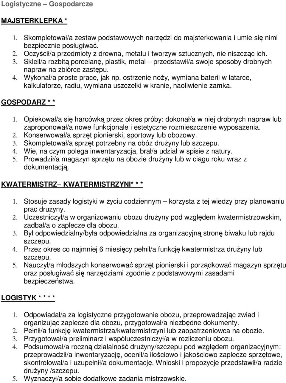 Wykonał/a proste prace, jak np. ostrzenie noŝy, wymiana baterii w latarce, kalkulatorze, radiu, wymiana uszczelki w kranie, naoliwienie zamka. GOSPODARZ * * 1.