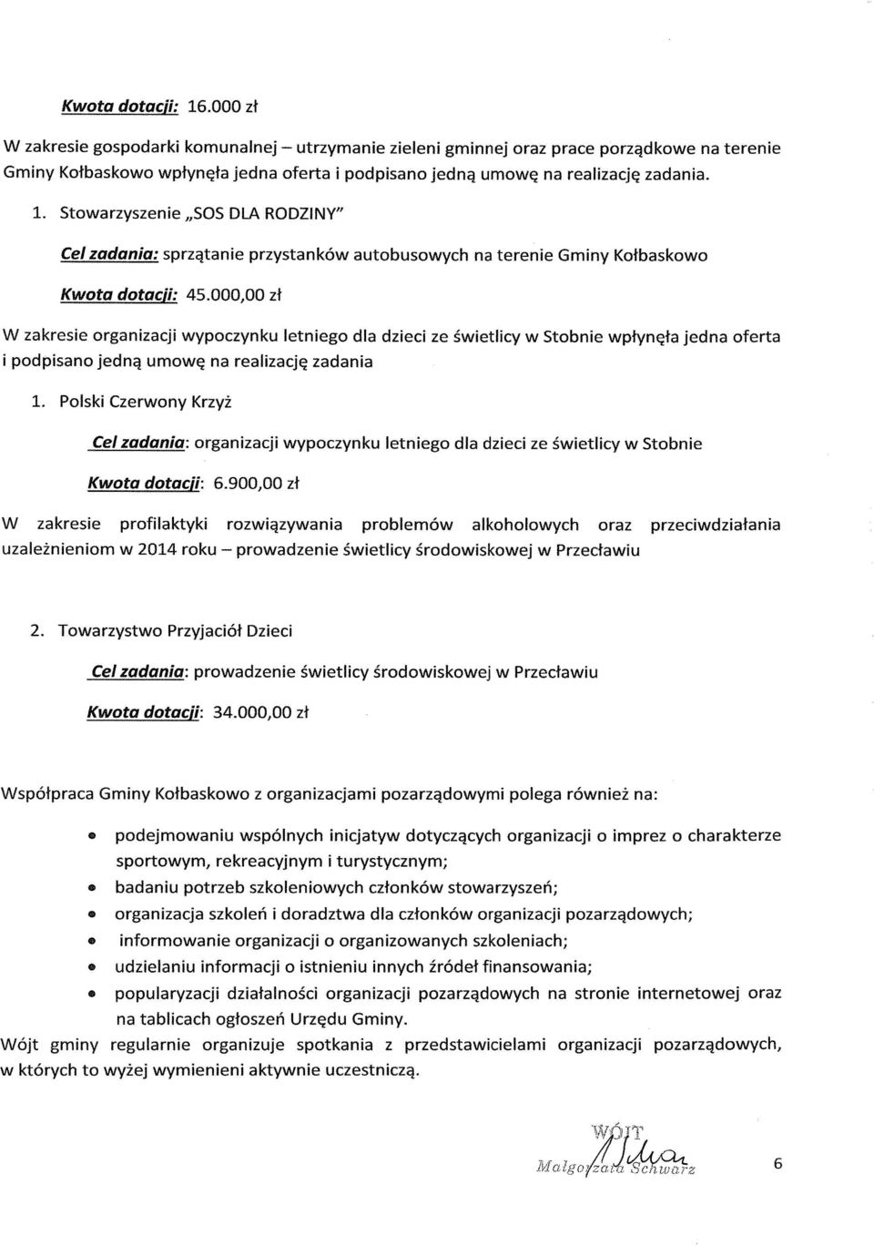 Stowarzyszenie SOS DLA RODZINY" Cel zadania: sprzątanie przystanków autobusowych na terenie Gminy Kołbaskowo Kwota dotacji: 45.