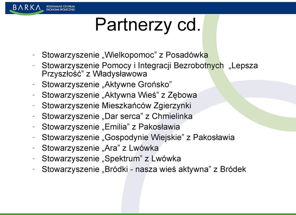 Władysławowa Stowarzyszenie Aktywne Grońsko Stowarzyszenie Aktywna Wieś z Zębowa Stowarzyszenie Mieszkańców Zgierzynki