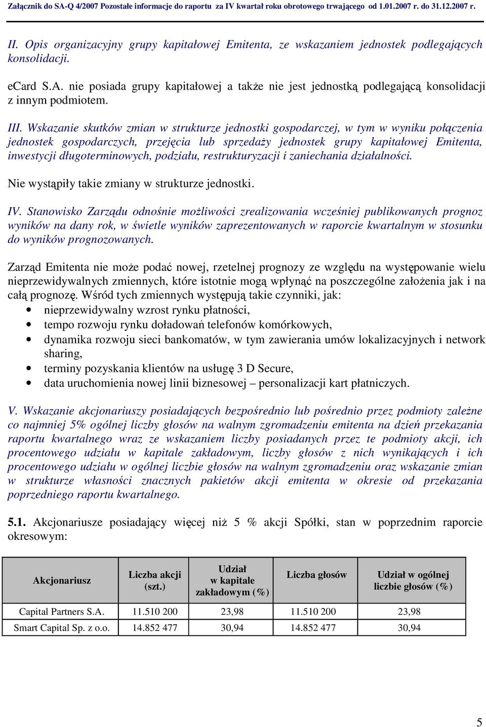 Wskazanie skutków zmian w strukturze jednostki gospodarczej, w tym w wyniku połączenia jednostek gospodarczych, przejęcia lub sprzedaży jednostek grupy kapitałowej Emitenta, inwestycji