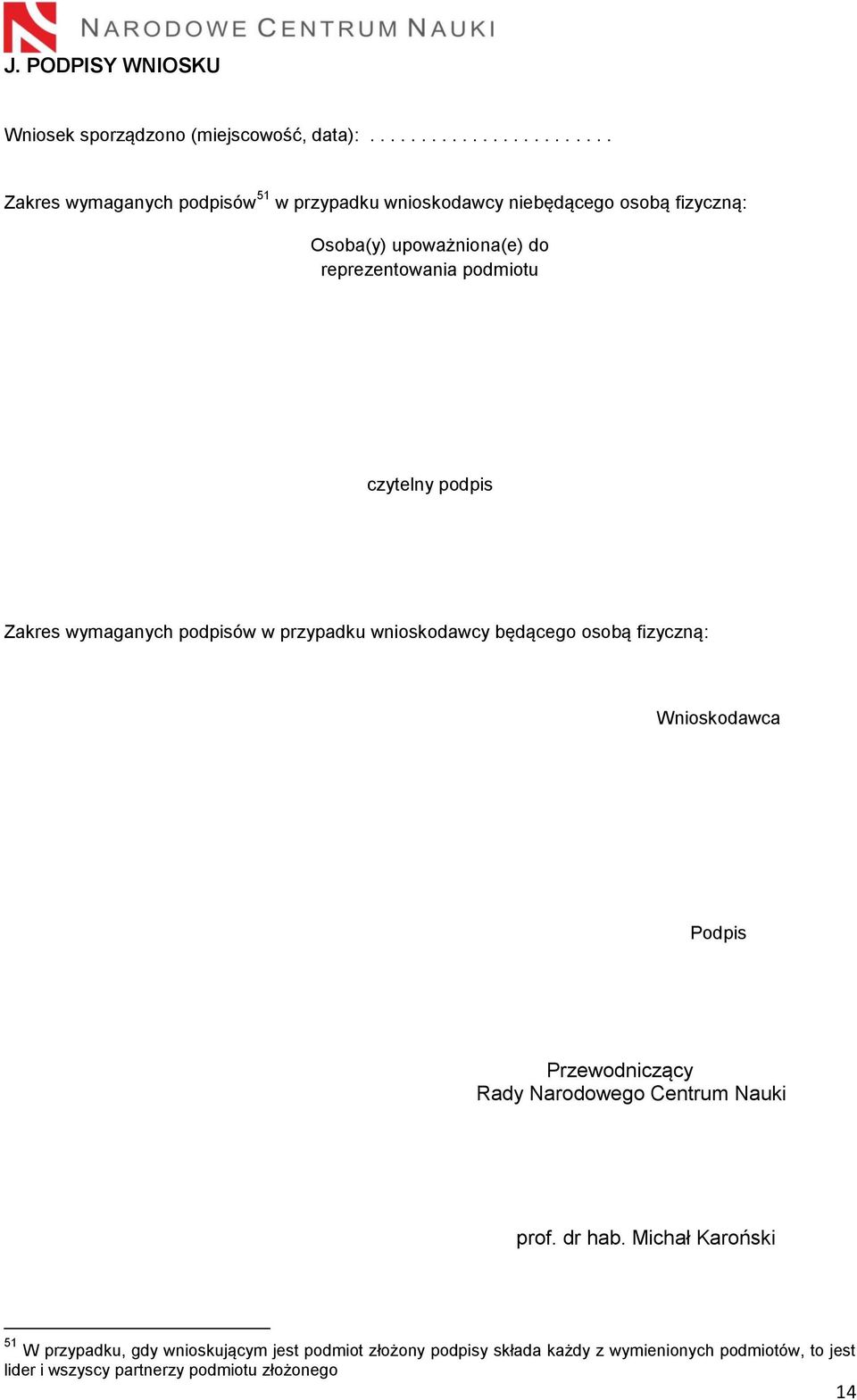 reprezentowania podmiotu czytelny podpis Zakres wymaganych podpisów w przypadku wnioskodawcy będącego osobą fizyczną: Wnioskodawca Podpis