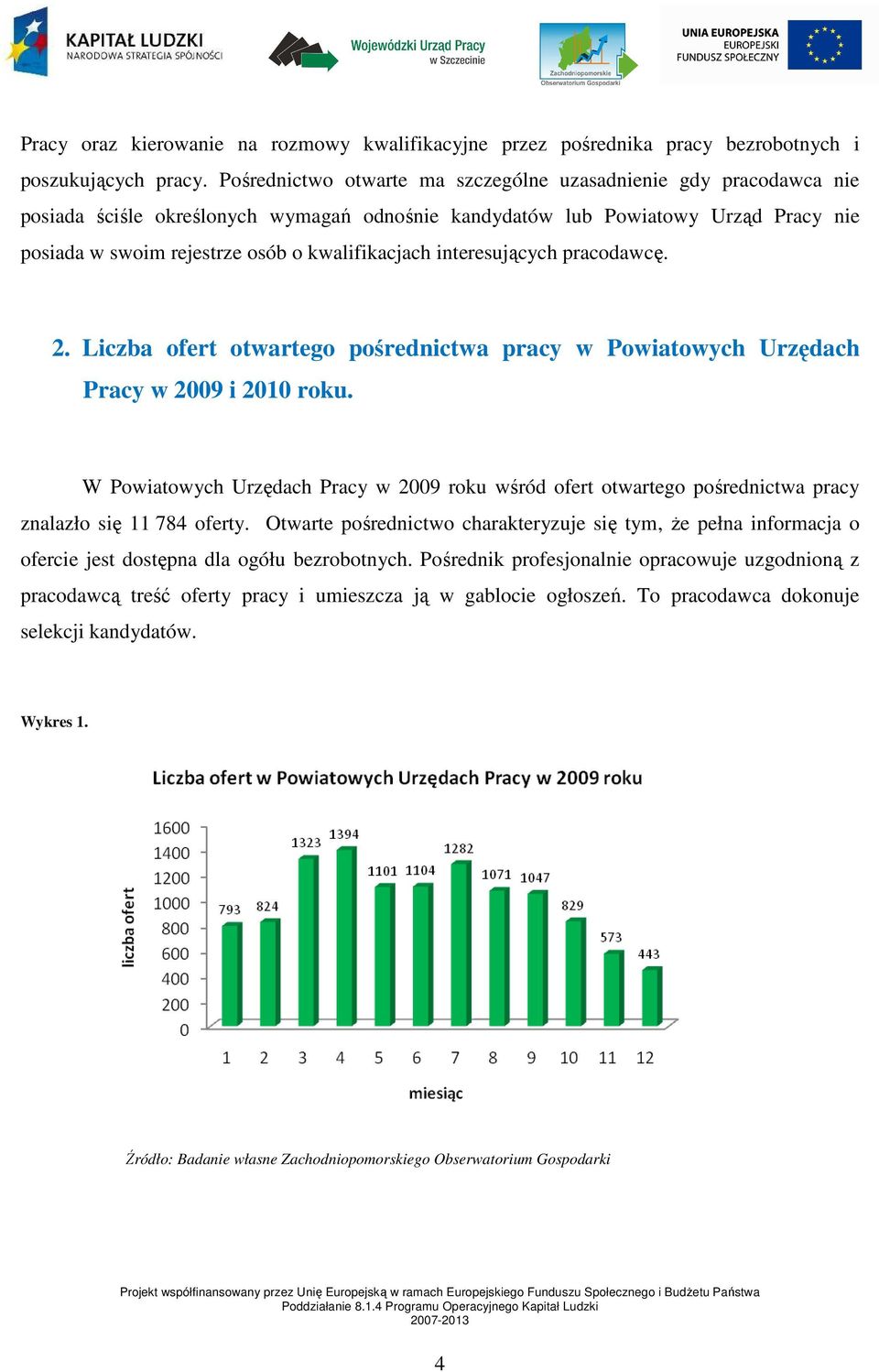 interesujących pracodawcę. 2. Liczba ofert otwartego pośrednictwa pracy w Powiatowych Urzędach Pracy w 2009 i 2010 roku.