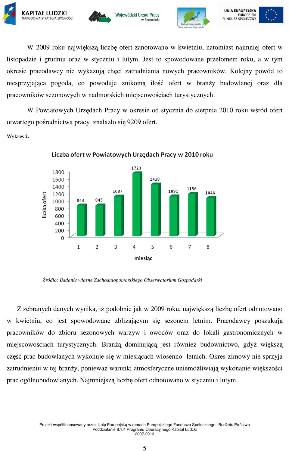 Kolejny powód to niesprzyjająca pogoda, co powoduje znikomą ilość ofert w branŝy budowlanej oraz dla pracowników sezonowych w nadmorskich miejscowościach turystycznych.