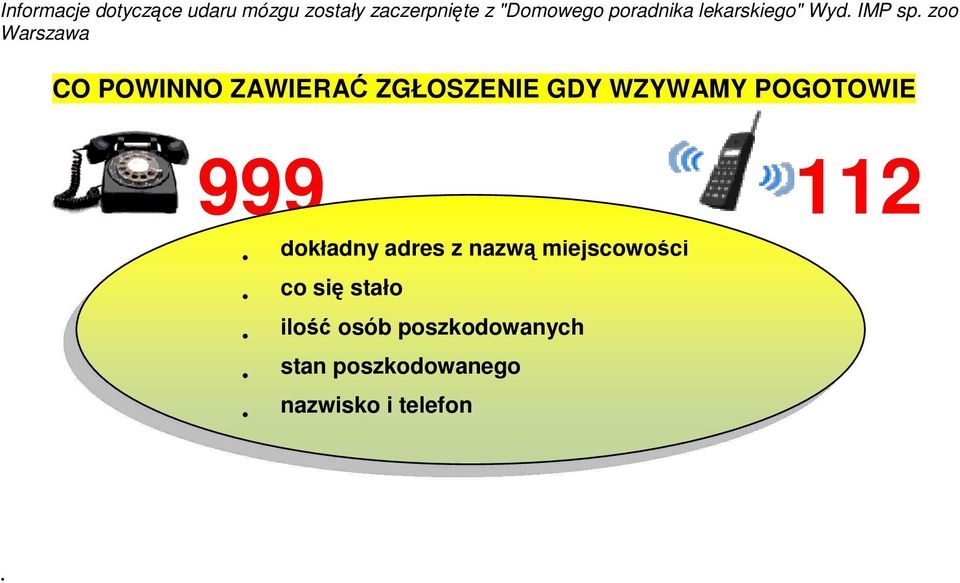 zoo Warszawa CO POWINNO ZAWIERAĆ ZGŁOSZENIE GDY WZYWAMY POGOTOWIE 999
