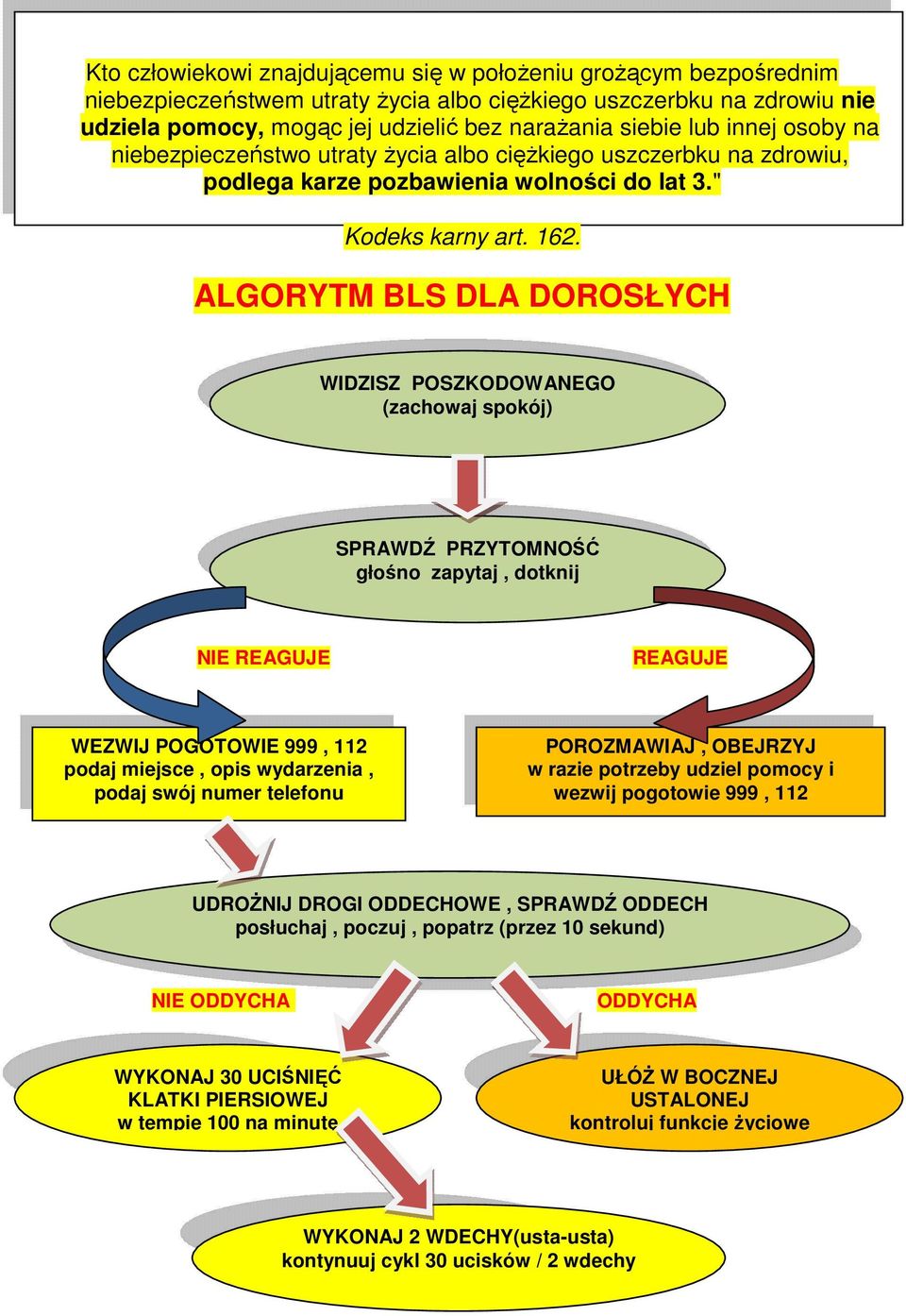 ALGORYTM BLS DLA DOROSŁYCH WIDZISZ POSZKODOWANEGO (zachowaj spokój).